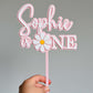 Personalized Daisy First Birthday Cake Topper – Custom Laser Cut in Double Layered Acrylic